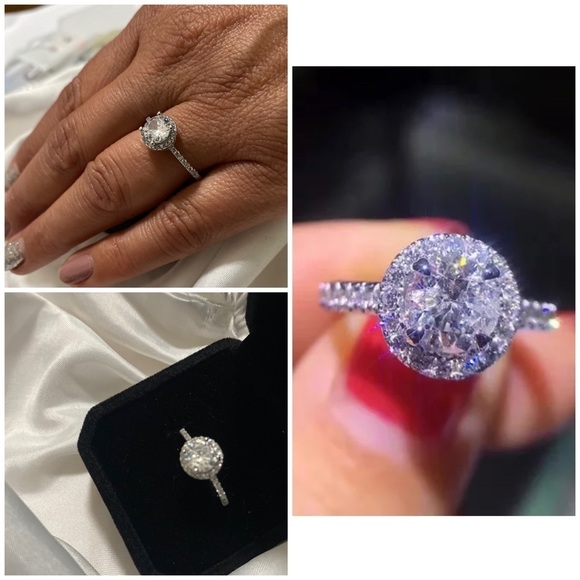 Oval Brilliant  Lab Created Diamond Halo Engagement Ring Size 6 Silver - Picture 1 of 8